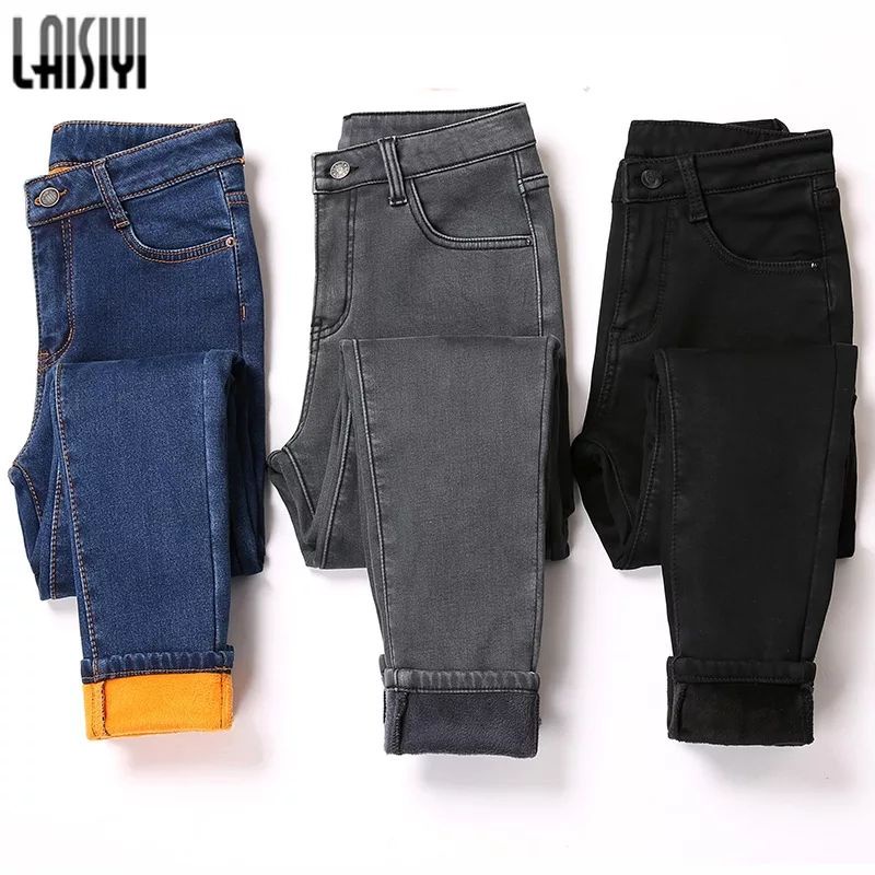 Celana Musim Dingin Jeans thermal Wanita