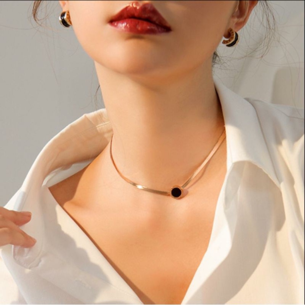 Jimz - Kalung TItanium Asli Zircon Liontin Korea Anti Karat Anti Luntur Fashion Perhiasan Aksesoris Wanita