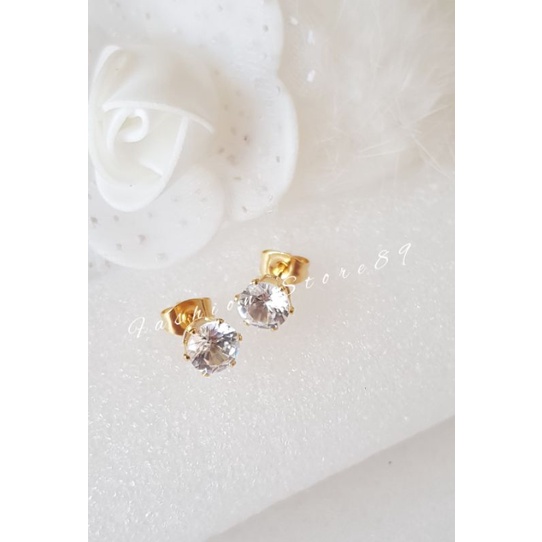 Anting tusuk permata zircon Putih Hitam Titanium Gold Silver  titanium import Antikarat selamanya