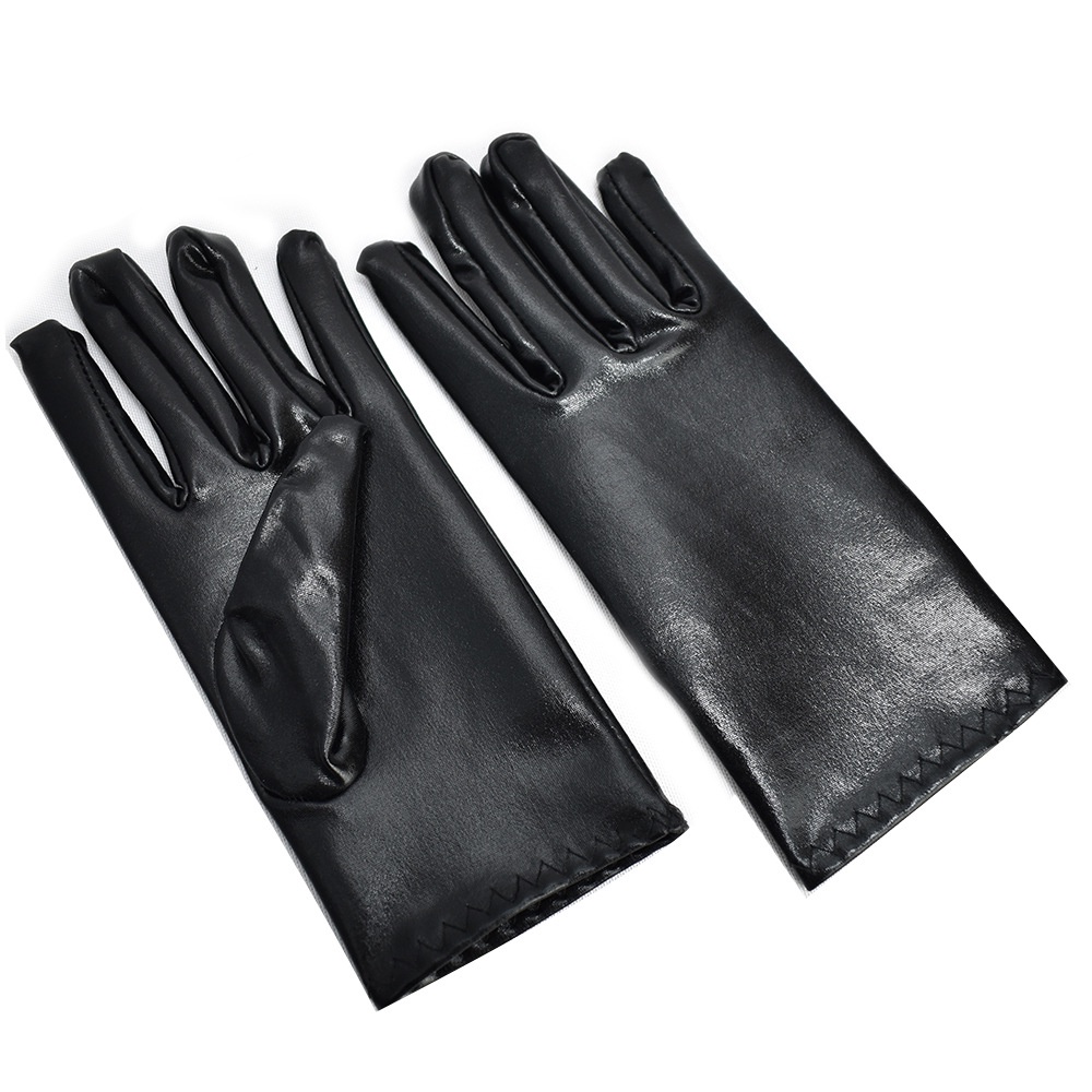 LTX-06 sarung tangan latex polos hitam kilap short gloves paten leather aksesoris fashion cosplay