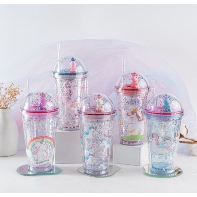 Tumbler glitter  / Botol Minum unicorn / Tumbler / Botol Air Motif Random