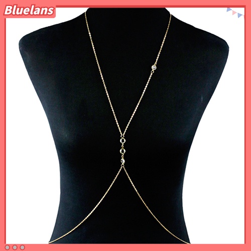 Bluelans Women Rhinestone Bikini Cross Body Link Crossover Necklace Belly Waist Slave Chain