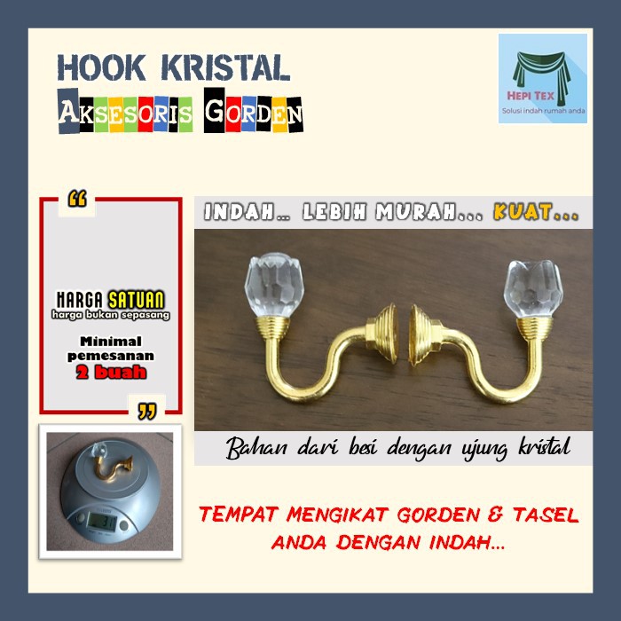 Ahkr Cantolan Tali Gorden Hook Kristal Gantungan Pengait Tirai Besi