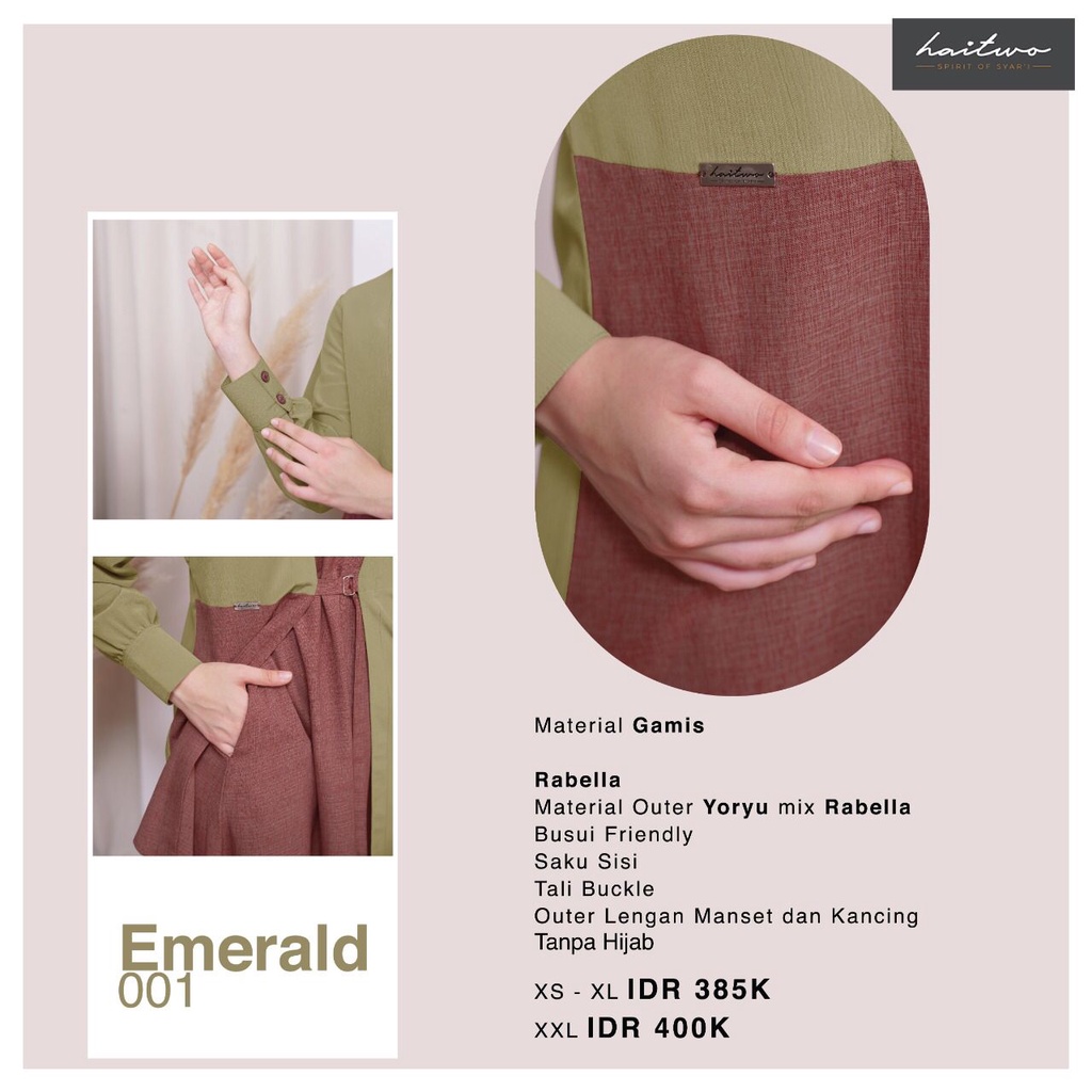 Gamis Terbaru Haitwo Emerald 001 / Dress Syari / Tanpa Hijab