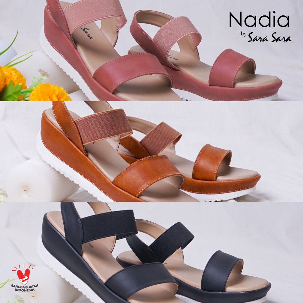 Sara Sara NADIA Sandal wedges wanita back strap casual sendal tali cewek hak 5 cm kekinian