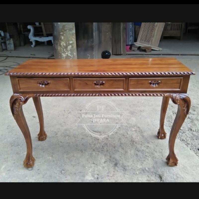 Meja konsul dinding Laci 3 ukir Jepara kayu jati mebel Jepara murah