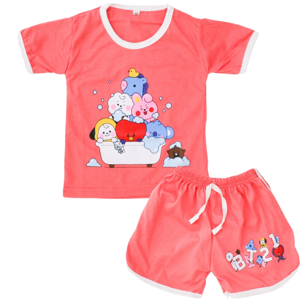 BabynKids -  Setelan Anak & Bayi Chupa Chup / Baju Anak Perempuan Gambar Karakter / Setelan Anak Unisex 0 - 5 Tahun-SHOWER (CORAL) BT21