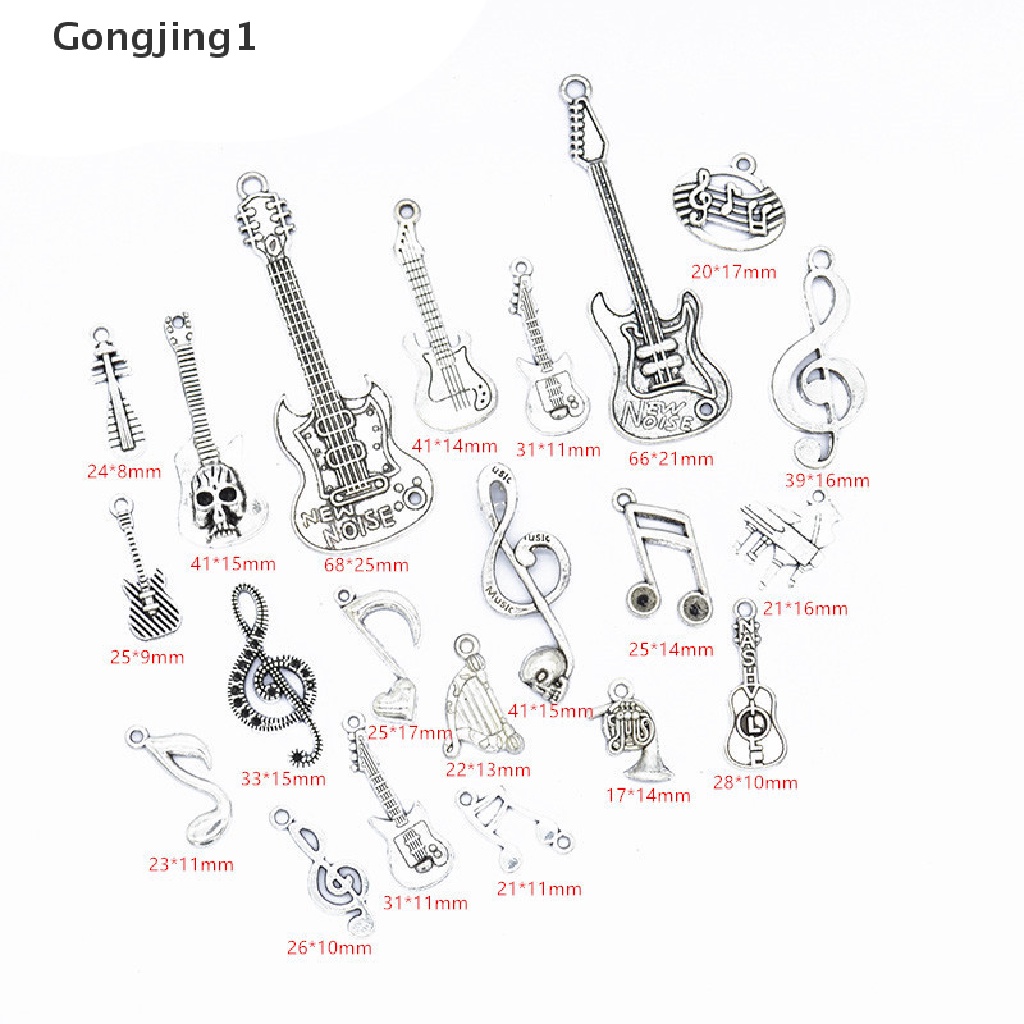 Gongjing1 21Pcs / Set Liontin Bentuk Gitar / Not Musik Bahan Alloy Gaya Vintage Untuk Perhiasan DIY