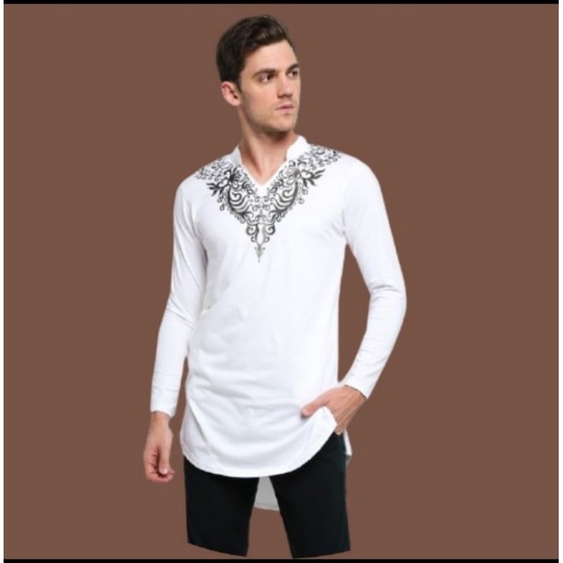 Baju Koko pria lengan panjang bahan kaos Baju Koko Kurta Modern Laki Big Size Jumbo Pakaian Muslim P