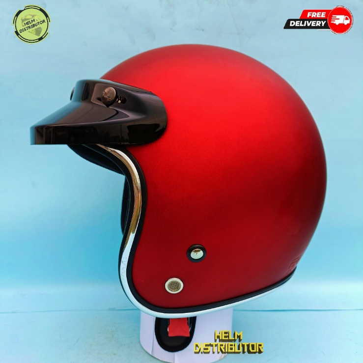 HELM BOGO DEWASA KACA DATAR, HITAM DAN BENING, LIS CHROME,KUALITAS PREMIUM UNTUK PRIA DAN WANITA COD