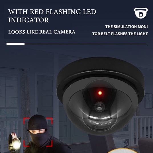 CCTV Fake Dummy Dome lampu berkedip seperti Dome camera nyata asli Kamera keamanan rumah mencegah pencurian dan kejahatan menakutkan pelaku kriminal Indoor Outdoor Camera Dummy Surveillance Camera Home Dome Waterproof Fake CCTV Security Cameras With Flash