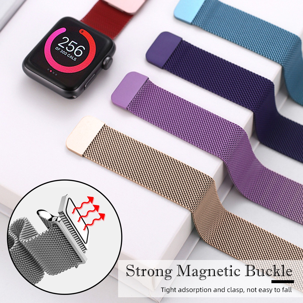 Tali Magnetik Milanese Stainless Steel Pria/Wanita Untuk Apple Watch 38/40/41mm,42/44/45mm Tali Jam