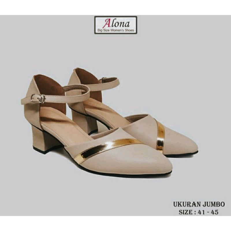 Sepatu Wanita Big Size 41-45 Sepatu Kerja Kulit Formal Kantoran Ukuran Besar JUMBO Krem, 42