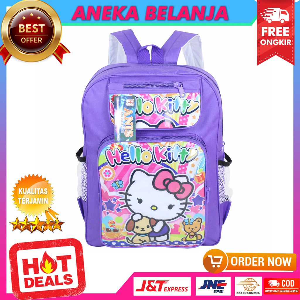 Ready Stock Tas Punggung Khusus Anak Perempuan Berkualitas Fashionable Gambar Kartun Hello Kity Ungu