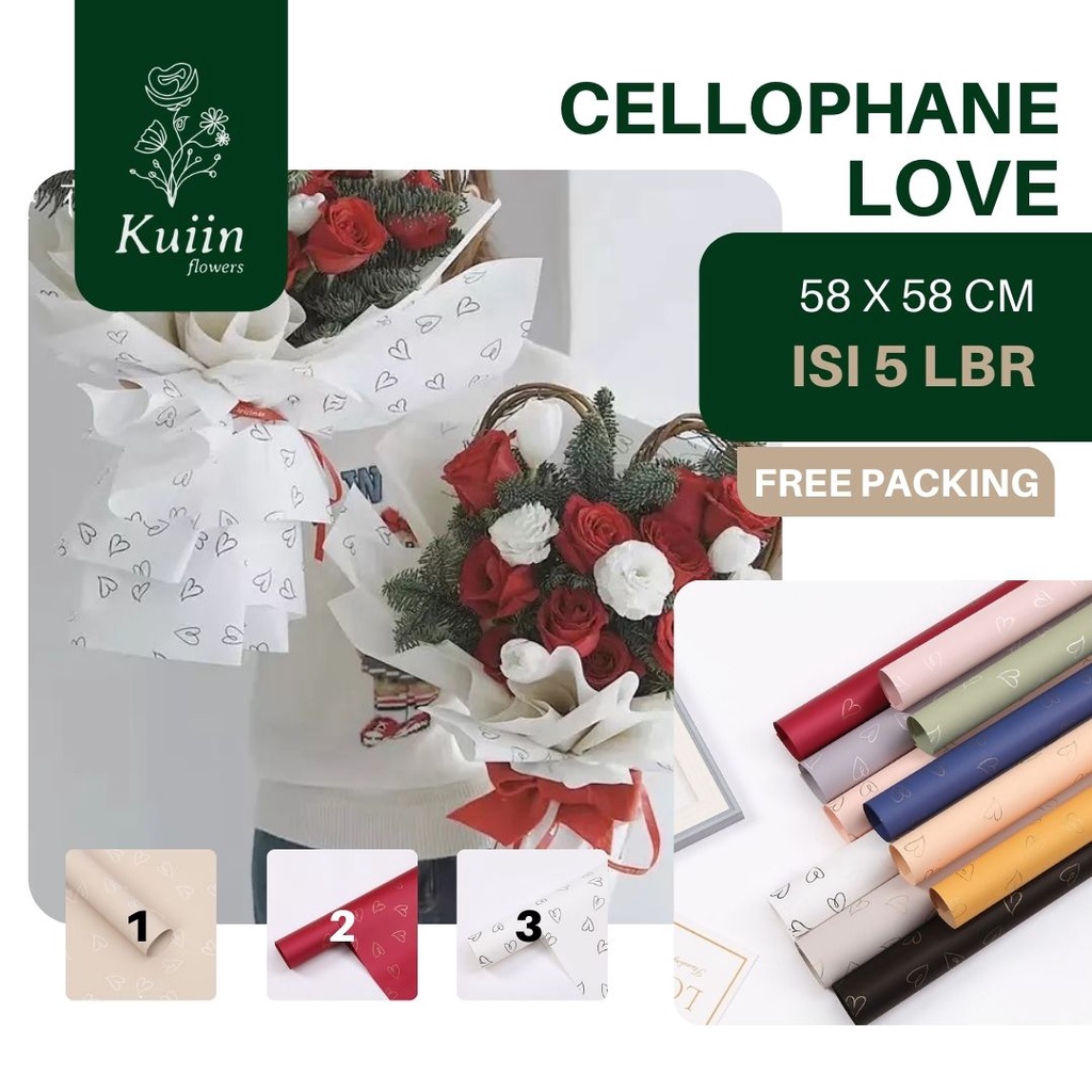 

CELLOPHANE LOVE [5 LEMBAR] | Flower Wrapping Paper | Kertas Bungkus Bunga | Kertas Buket Bouquet | Korean Florist