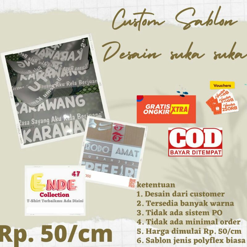 CUSTOM Sablon Polyflex PVC Satuan (Rp.50/cm) TERMURAH DAN TERLARIS