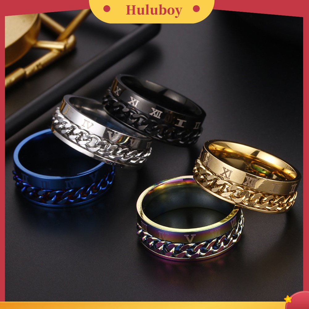 Huluboy Cincin Titanium Steel Model Rantai Twist Angka Romawi Untuk Unisex / Pria / Wanita