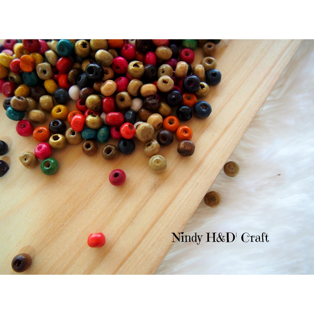 Mote Kayu Warna Warni Bulat 6mm - Manik Kayu - Monte Kayu - Mote Anak
