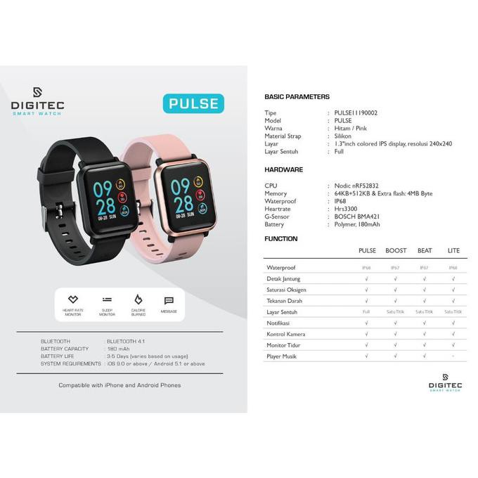 Jam Tangan Digitec Smartwatch Pulse Pink Original Murah