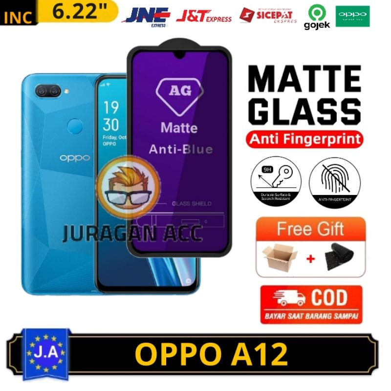 Tempered Glass Full Layar Anti Minyak Blue Matte Oppo A12 TG Anti Gores Radiasi Oppo A12