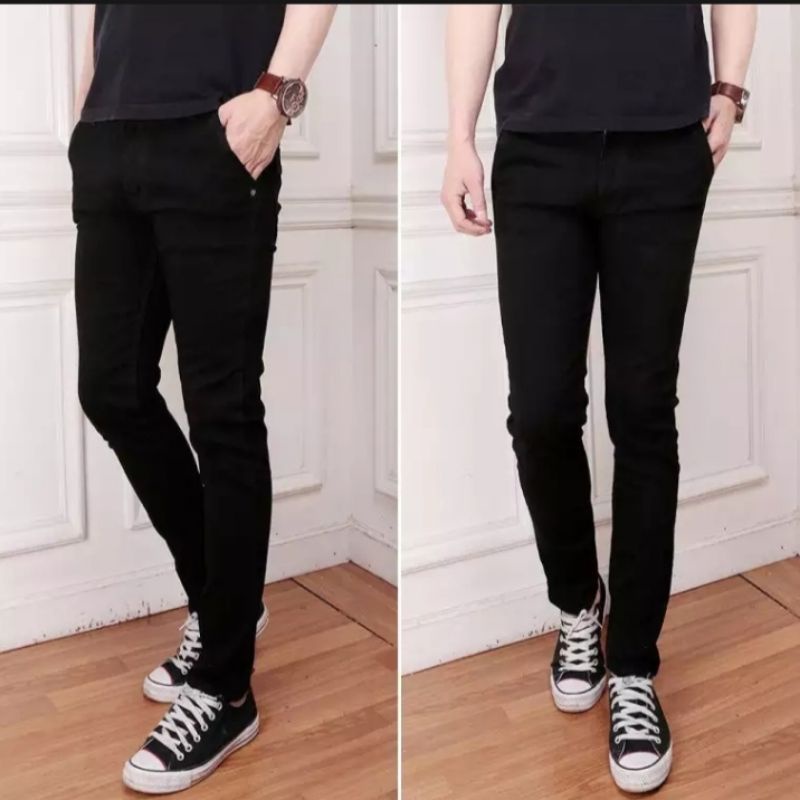 CELANA PANJANG COWOK STRETCH SLIM FIT HITAM