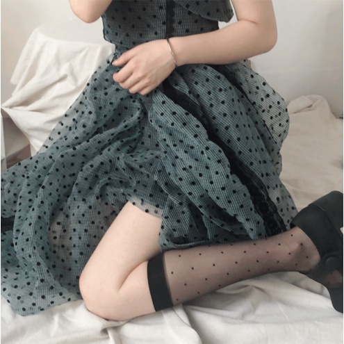 ST-05 Kaos Kaki Stoking Transparan Selutut Polkadot Cute Lolita Japan
