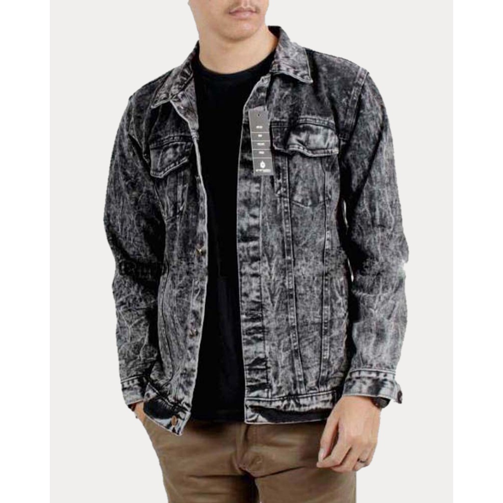 Jaket Jeans Pria Hitam Sandwash Jacket Jeans Denim Cowok