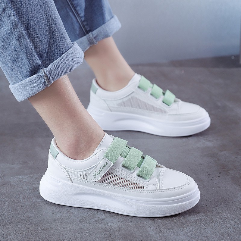 【CUCI GUDANG 】Sepatu Sneakers Wanita Bahan Mesh Breathable Warna Putih Gaya Casual / Korea untuk