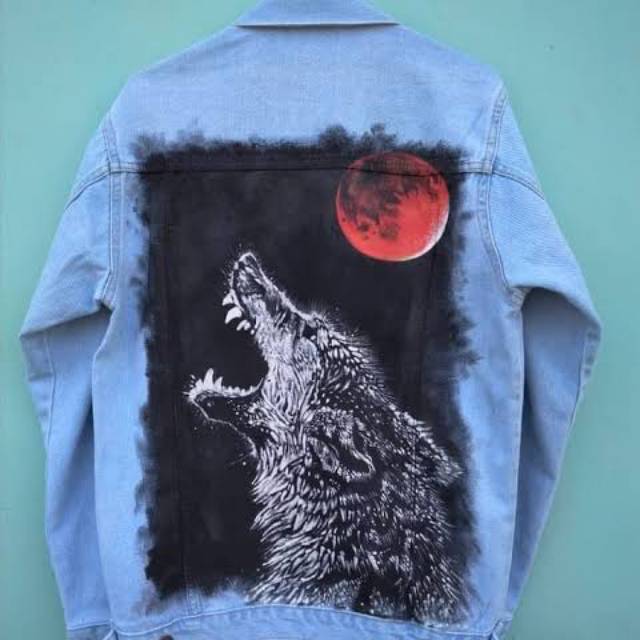 JASA LUKIS JAKET DENIM DESAIN SUKA SUKA MULAU DARI 80.000 s/d 400 .000