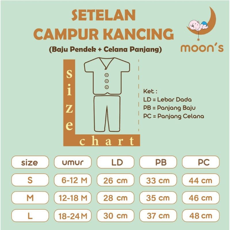 SML MOONS setelan kancing campur Premium | Setelan Baju Pendek Celana Panjang Piyama