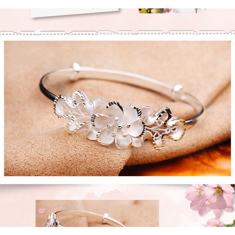 Gelang Adjustable Desain Bunga Bauhinia Bahan Stainless Untuk Wanita