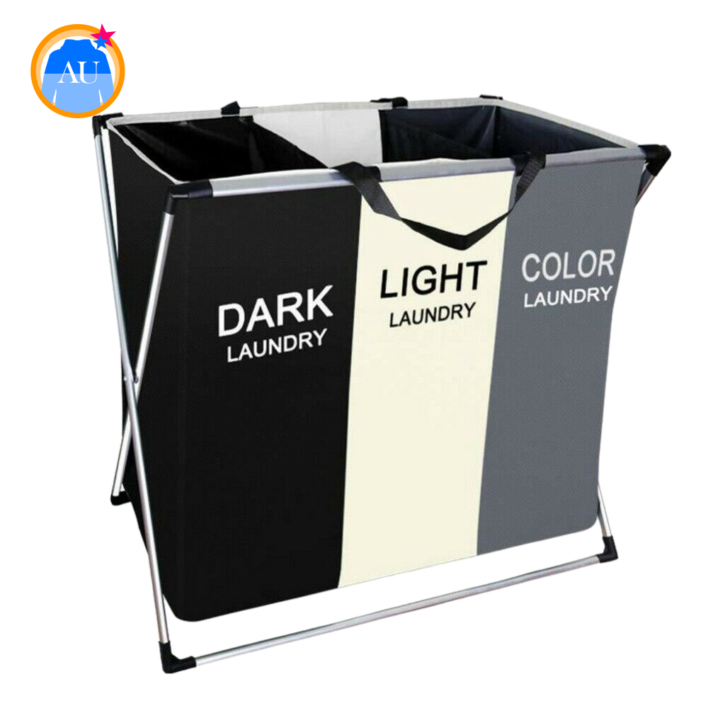 In Stock Laundry Hamper Foldable Laundry Basket With 3 Section Large Dirty Clothes Sorter Shopee Indonesia