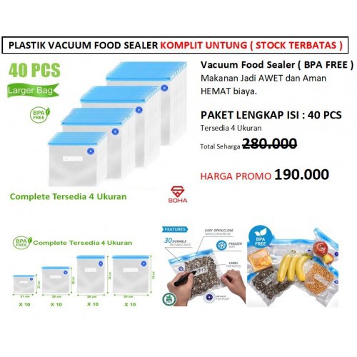 PVM-001 40pcs Embossed Vacuum food Sealer Vacum Plastic Bag Kantong Plastik Emboss plastik Vakum