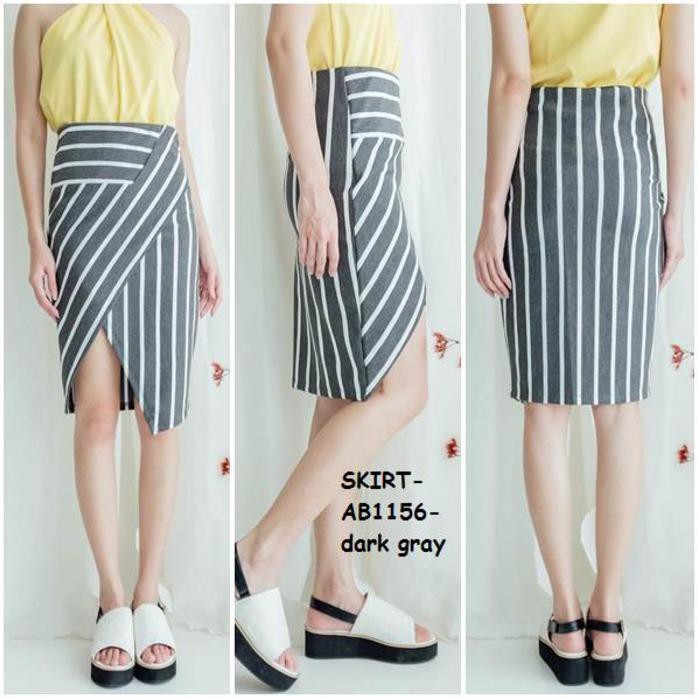 Style Rok Skirt Dress Bahan Kantor Kerja Stripe Garis Salur Korea Import Fashion HQ