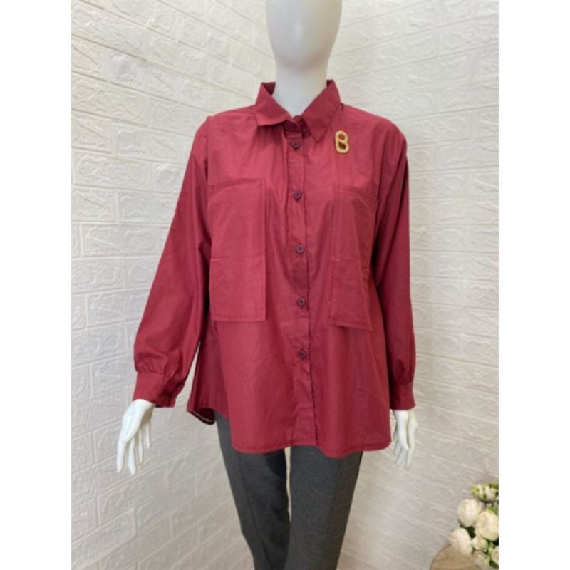 Kemeja blouse oversize gaudy kantong dua katun poplin shirt LD 110 /kemeja wanita