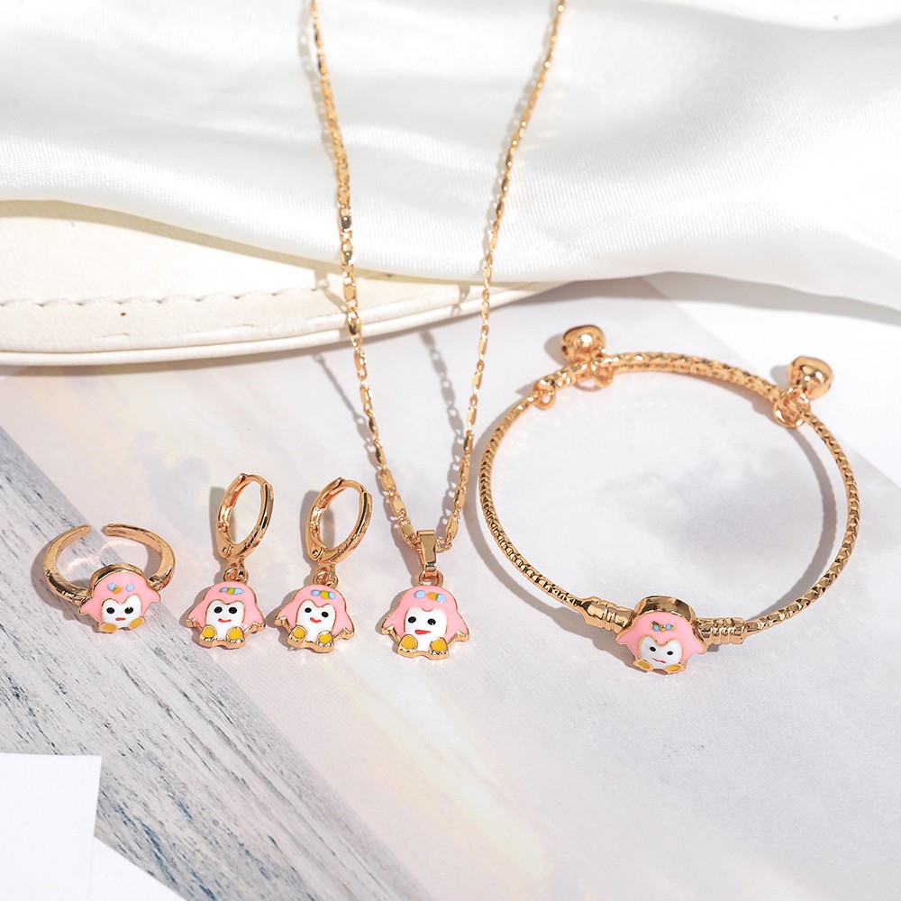 set perhiasan anak anti karat set gelang dan cincin tiatanium murah set anting dan kalung korean style D426