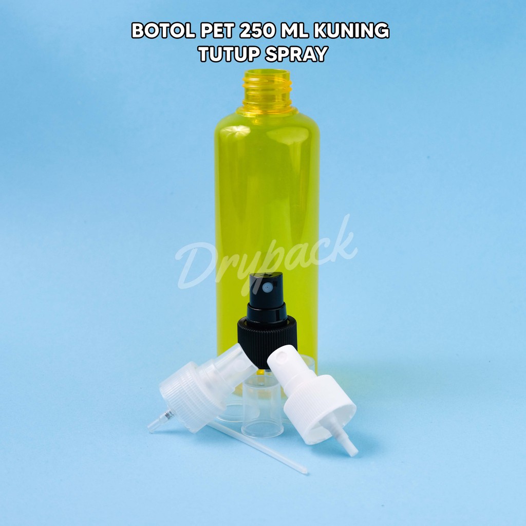 BOTOL PET 250 ML ROUND KUNING TUTUP SPRAY