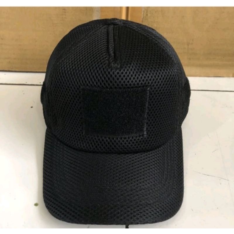 TOPI JARING POLOS DOUBLE MES/TOPI HITAM JARING VELCRO