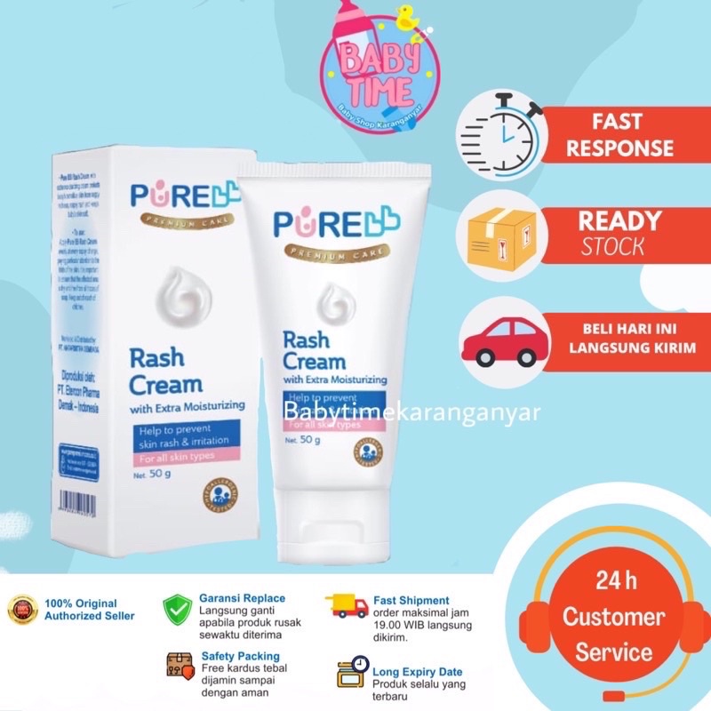 Pure bb Rash Cream 50gr Pure BB baby rash cream with extra moisturizing 50gr untuk ruam popok=