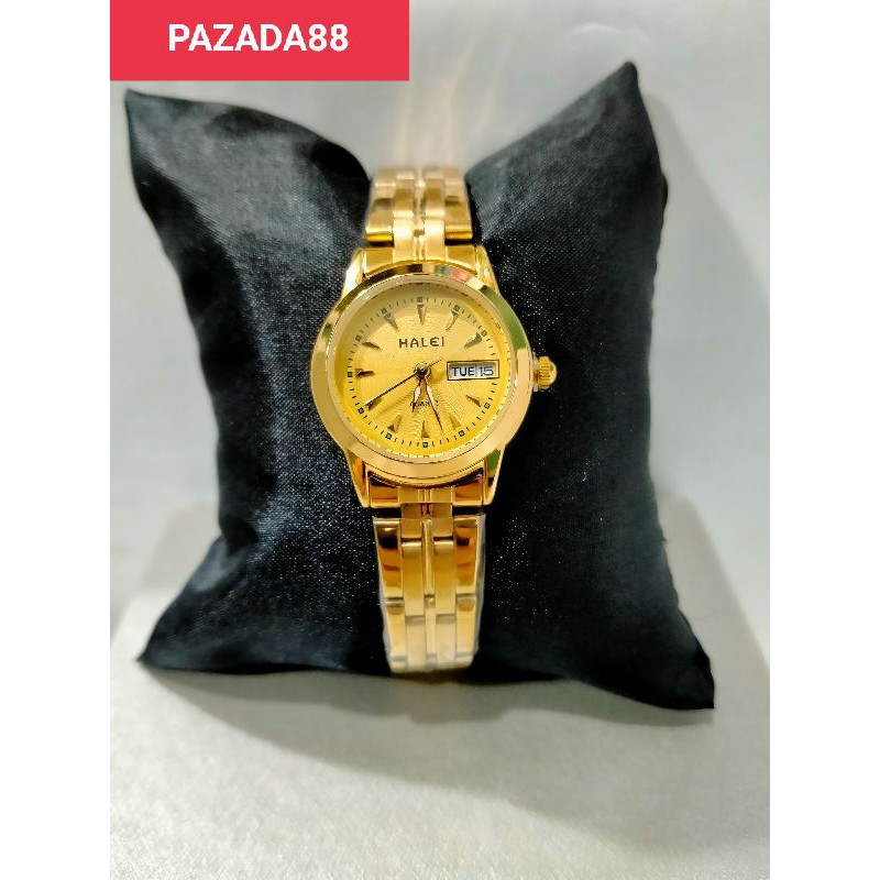 HALEI 348L/JAM TANGAN WANITA RANTAI KUNING STAINLESS STEEL