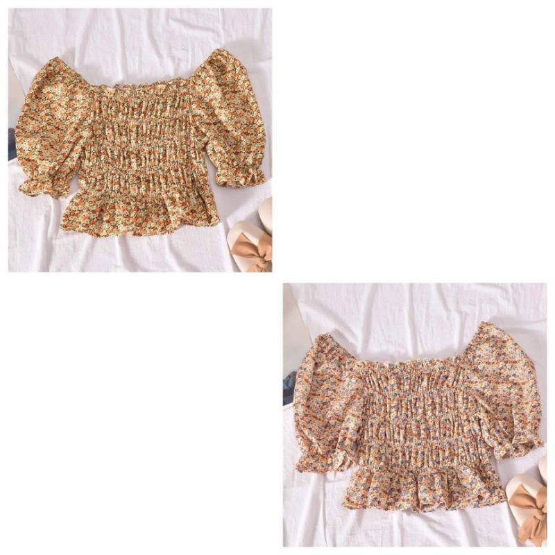 Ready croptop chiffon sabrina lengan pendek baju atasan wanita fashion murah import bkk bangkok