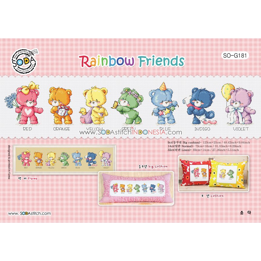 Paket DIY Craft Sulam Kristik Strimin Sodastitch SO-G181 - Rainbow Friends Teddy Bear Pelangi