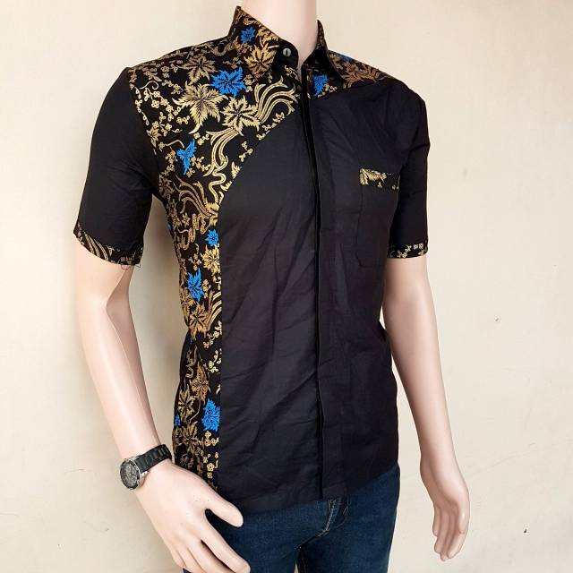 tey-17 Batik Pria ASJ SA HRB026 Kenongo Kemeja Tosca Pendek Pekalongan Padi M L Xl Sogan Tulis ::