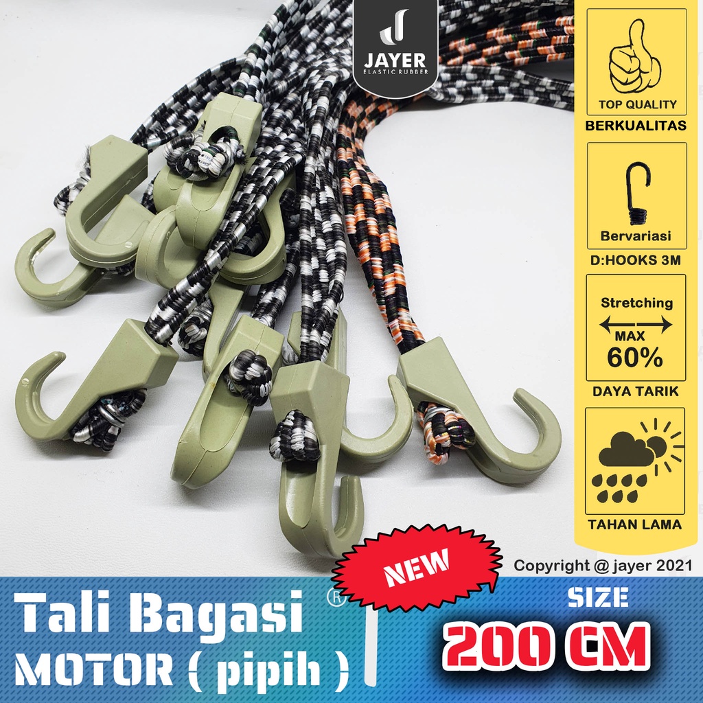 Motor asesoris Tali Bagasi Pipih JUMBO 2 Meter Hook Plastik Kokoh Superr.!!!