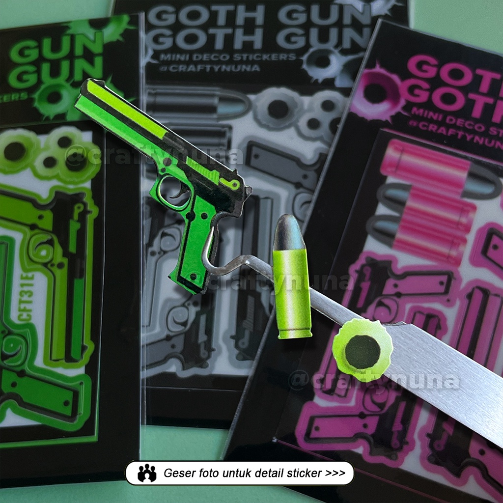 (CNDS07) NEON GOTH GUN Mini Sticker Deco pistol stiker aesthetic lucu hias journal poca pc