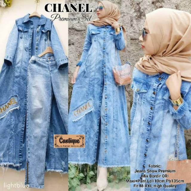 Chanel Premium Set Jeans Dress + Celana by Cantique