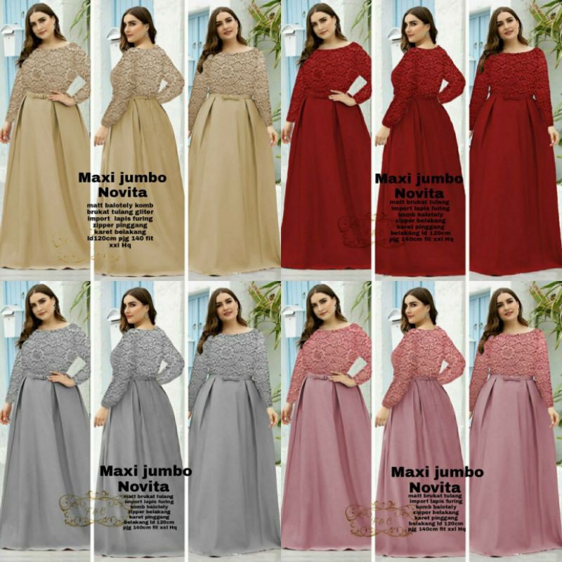 maxi jumbo novita / baju jumbo modern / dress brukat