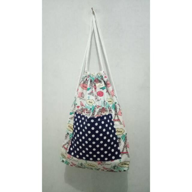 Tas serut DRAWSTRING BAG polkadot paris