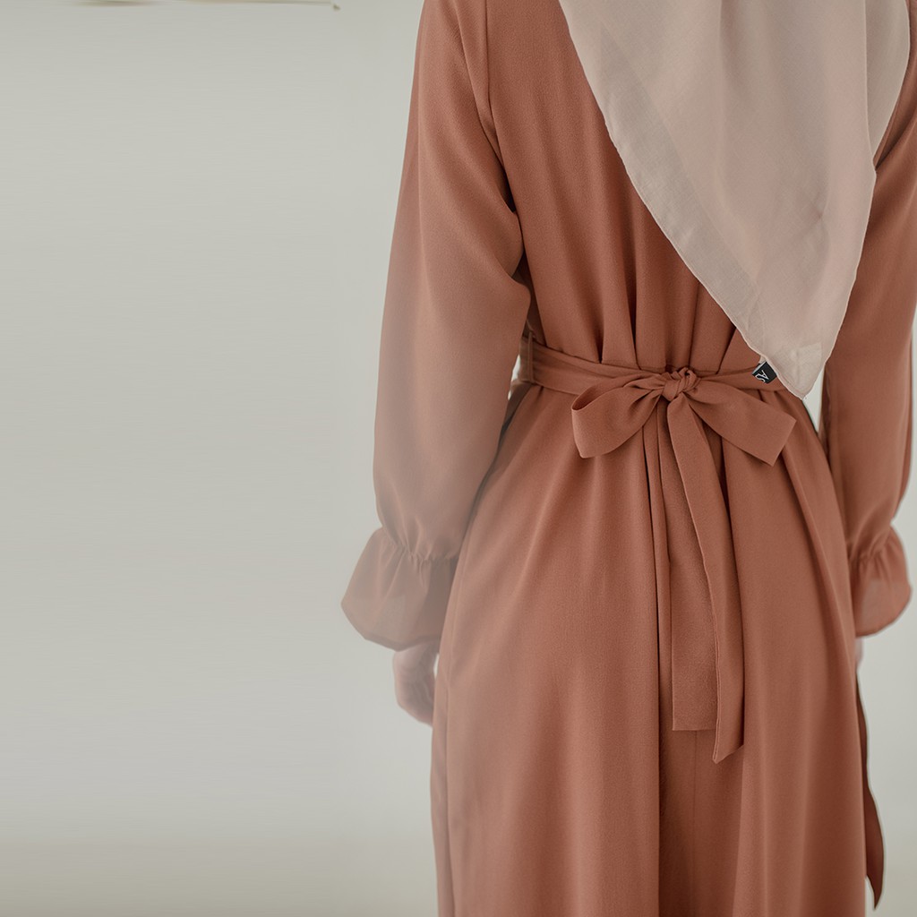 Ginger Andra by Aska Label - Gamis / Dress plisket bahan crepe dengan furing warna orange bata-3