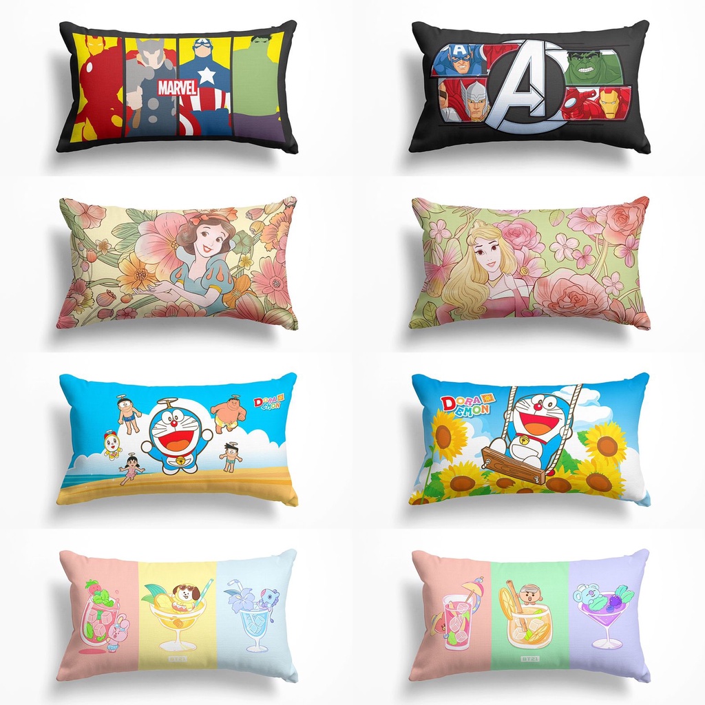 SARUNG Bantal Tidur Panjang Cinta 90x45 cm Motif Kartun / Marvel / BT21 / Hello Kitty / Doraemon / Unicorn Cover